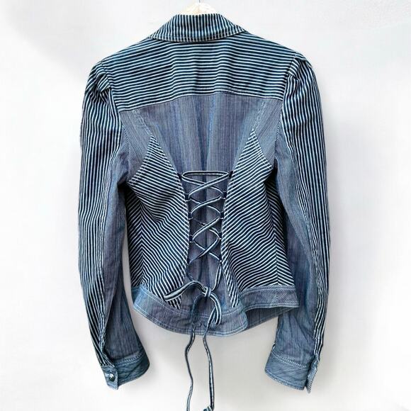 Betsey Johnson Pinstripe Denim Jean Corset Skull Jacket Collection USA Made 10 - Picture 7 of 9